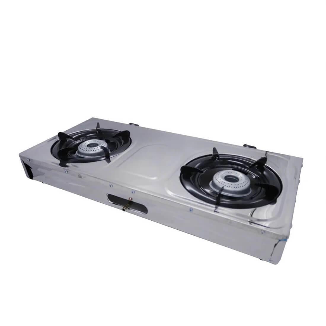 2 Burner Stainless Steel Gas Stove with Hose and Regulator - Kitch Empire