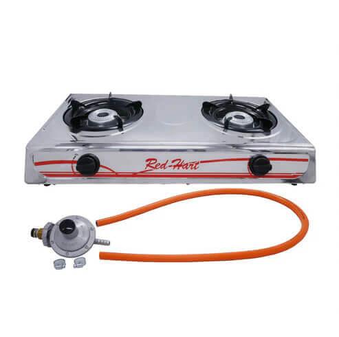 2 Burner Stainless Steel Gas Stove with Hose and Regulator - Kitch Empire