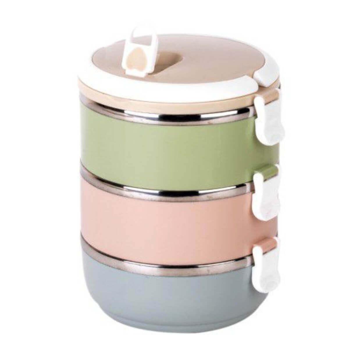 3 Layer Round Stainless Steel Thermal Insulated Lunch Box - Kitch Empire