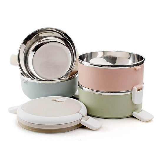 3 Layer Round Stainless Steel Thermal Insulated Lunch Box - Kitch Empire