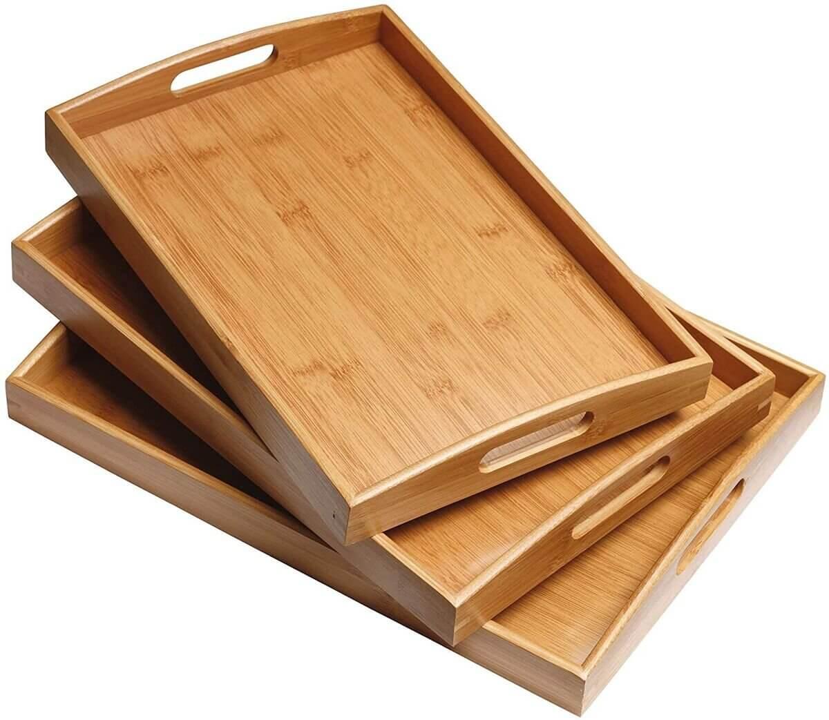 3 Piece Classy Bamboo Tray Set - Kitch Empire