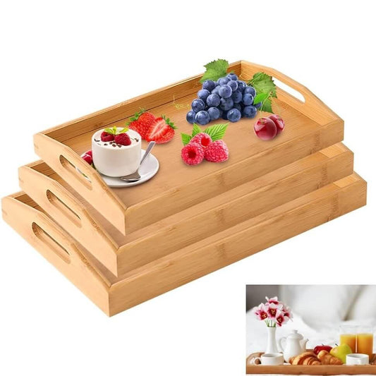 3 Piece Classy Bamboo Tray Set - Kitch Empire