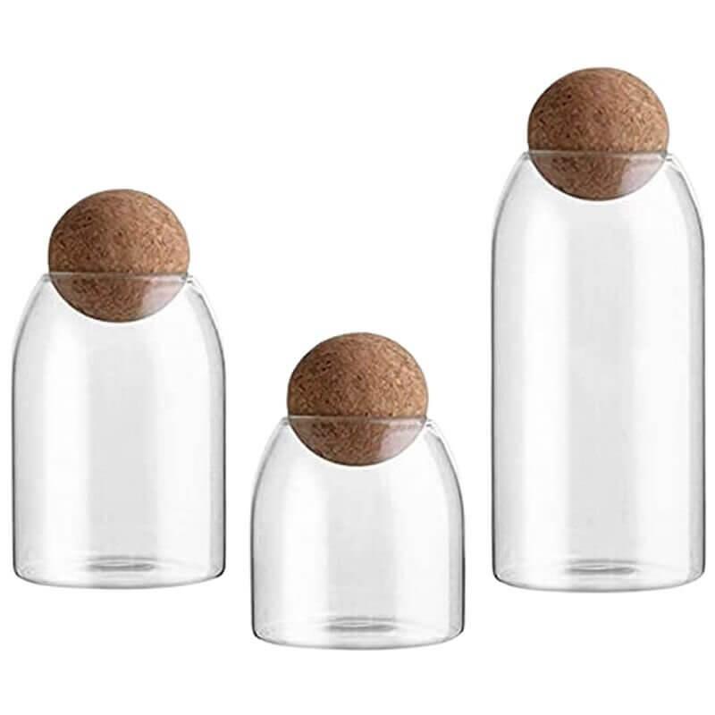 3 Piece Glass Jars with Airtight Ball Cork Lid - Kitch Empire