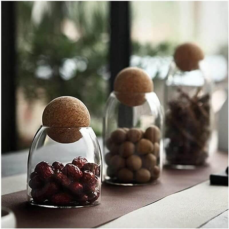 3 Piece Glass Jars with Airtight Ball Cork Lid - Kitch Empire