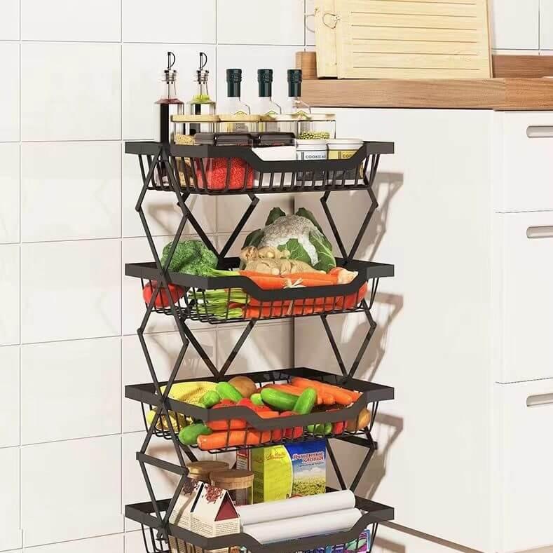 4 Tier Carbon Steel Kitchen Storage Collapsible Basket Rolling Cart - Kitch Empire