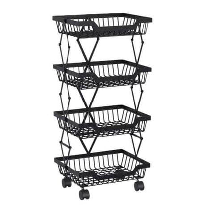 4 Tier Carbon Steel Kitchen Storage Collapsible Basket Rolling Cart - Kitch Empire