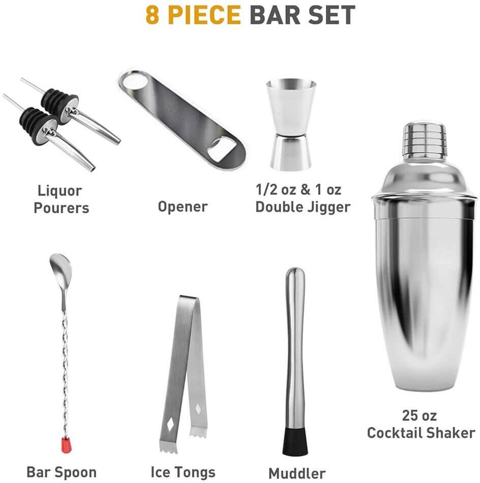 8 Piece Cocktail Shaker Set for Mixing Drinks - Kitch Empire