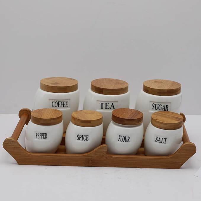 Set of 7 Canisters with Bamboo Base - Kitch Empire