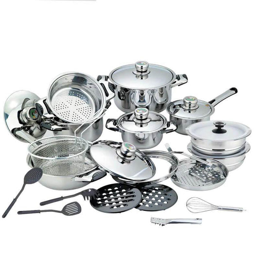 Stainless Steel Cookware Heavy Bottom Pots 27 Pieces Set - Kitch Empire